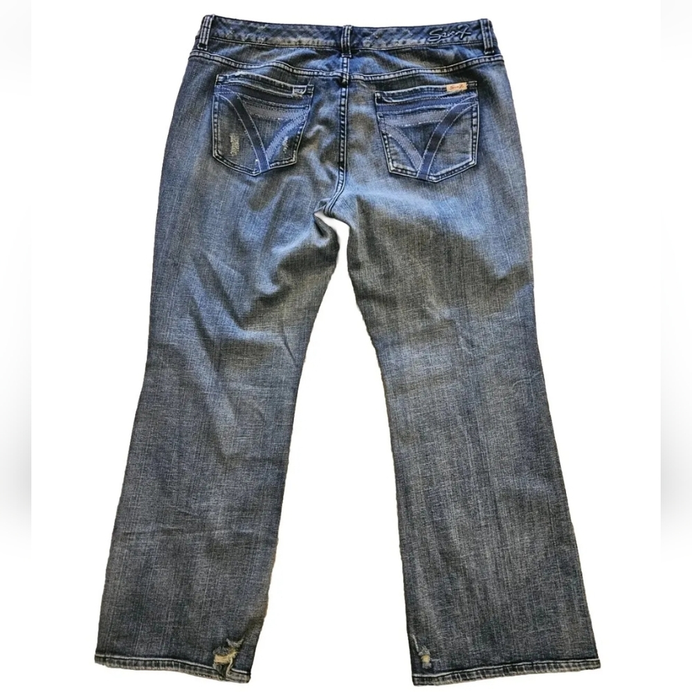 Seven7 Womens Jeans Blue Strecth Denim Plus 20 Luxe Distressed Wide Boot Leg